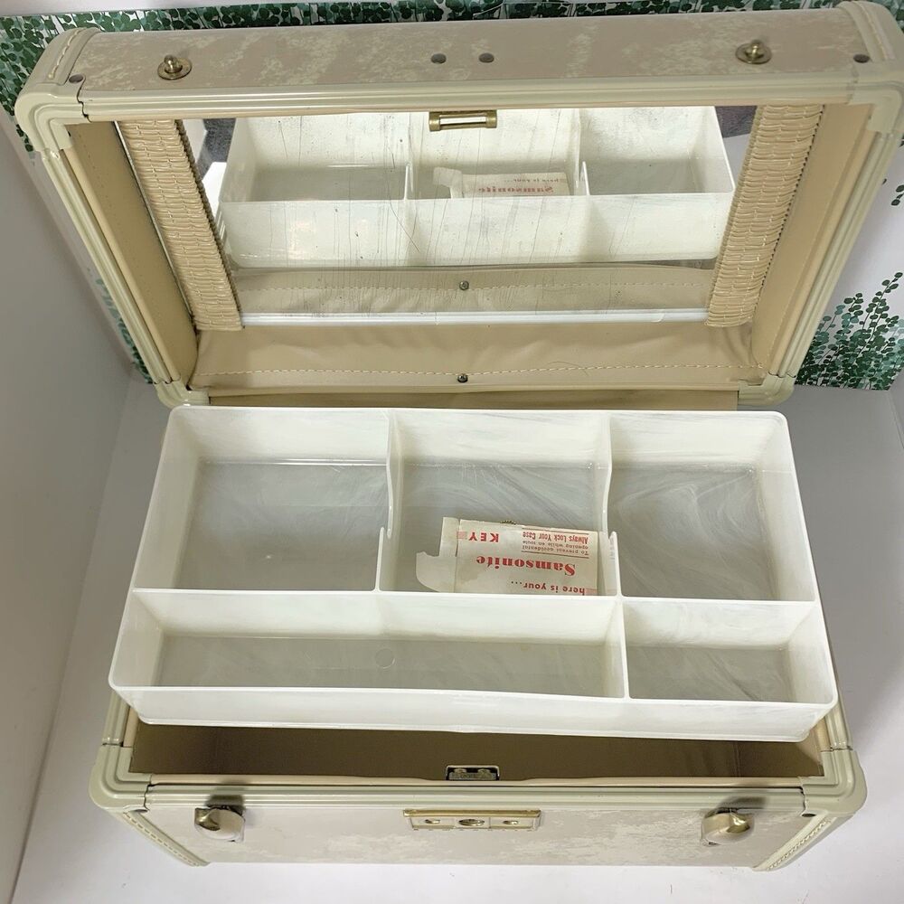 Vintage Samsonite Streamlite Travel Case Marble Make-Up Luggage Mirror Tray Key - Picture 9 of 16